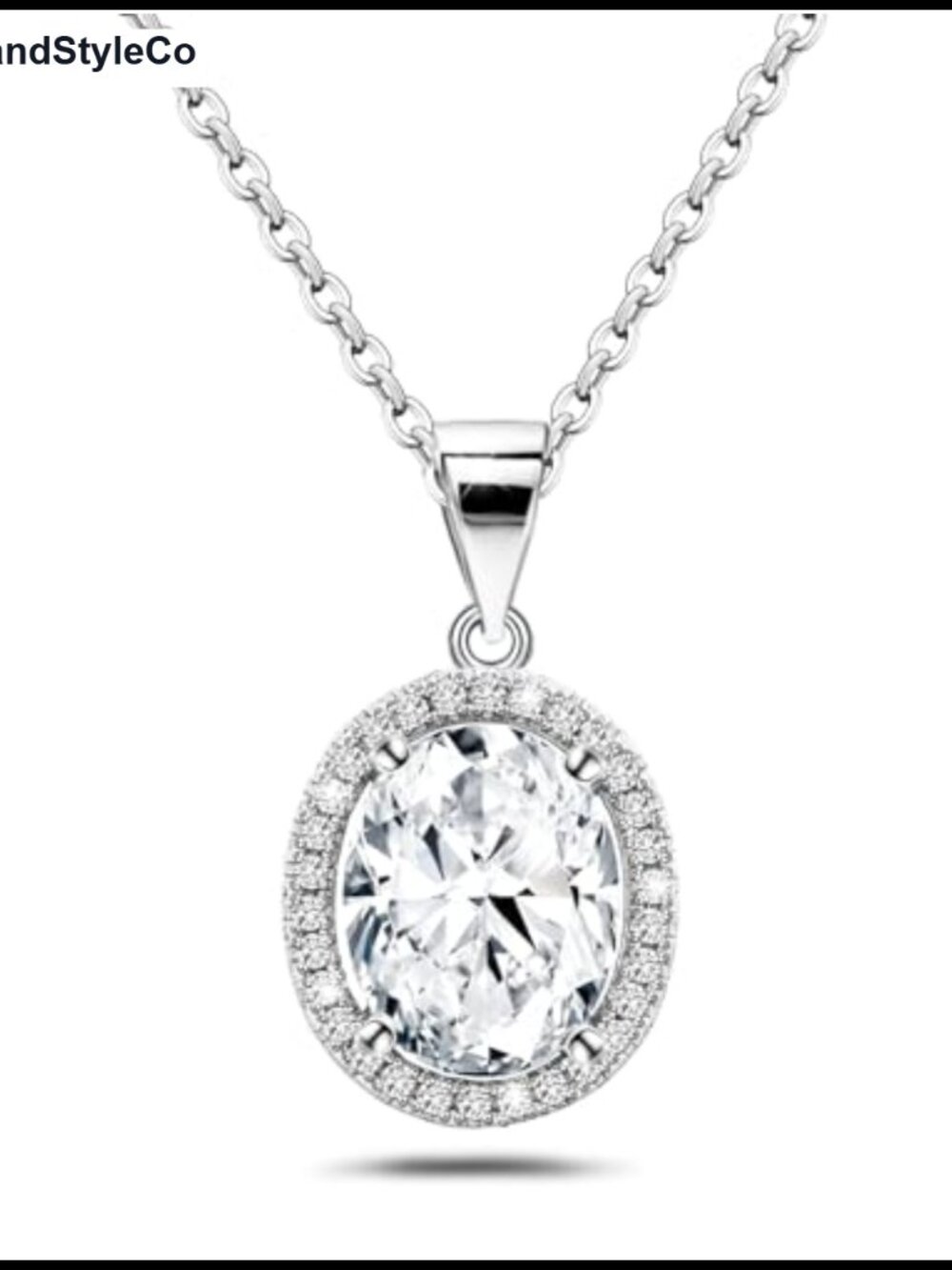 Sterling Silver Oval CZ Pendant Necklace Hypoallergenic Adjustable Chain